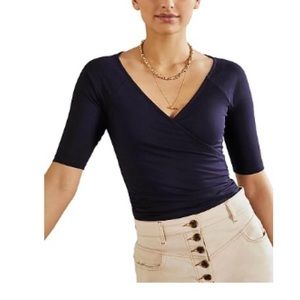 Boden Navy Short Sleeve Wrap Top